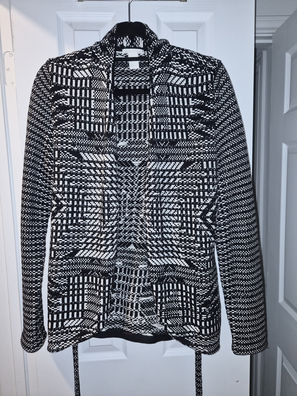 H&M Black and White Textured Open Knit Cardigan